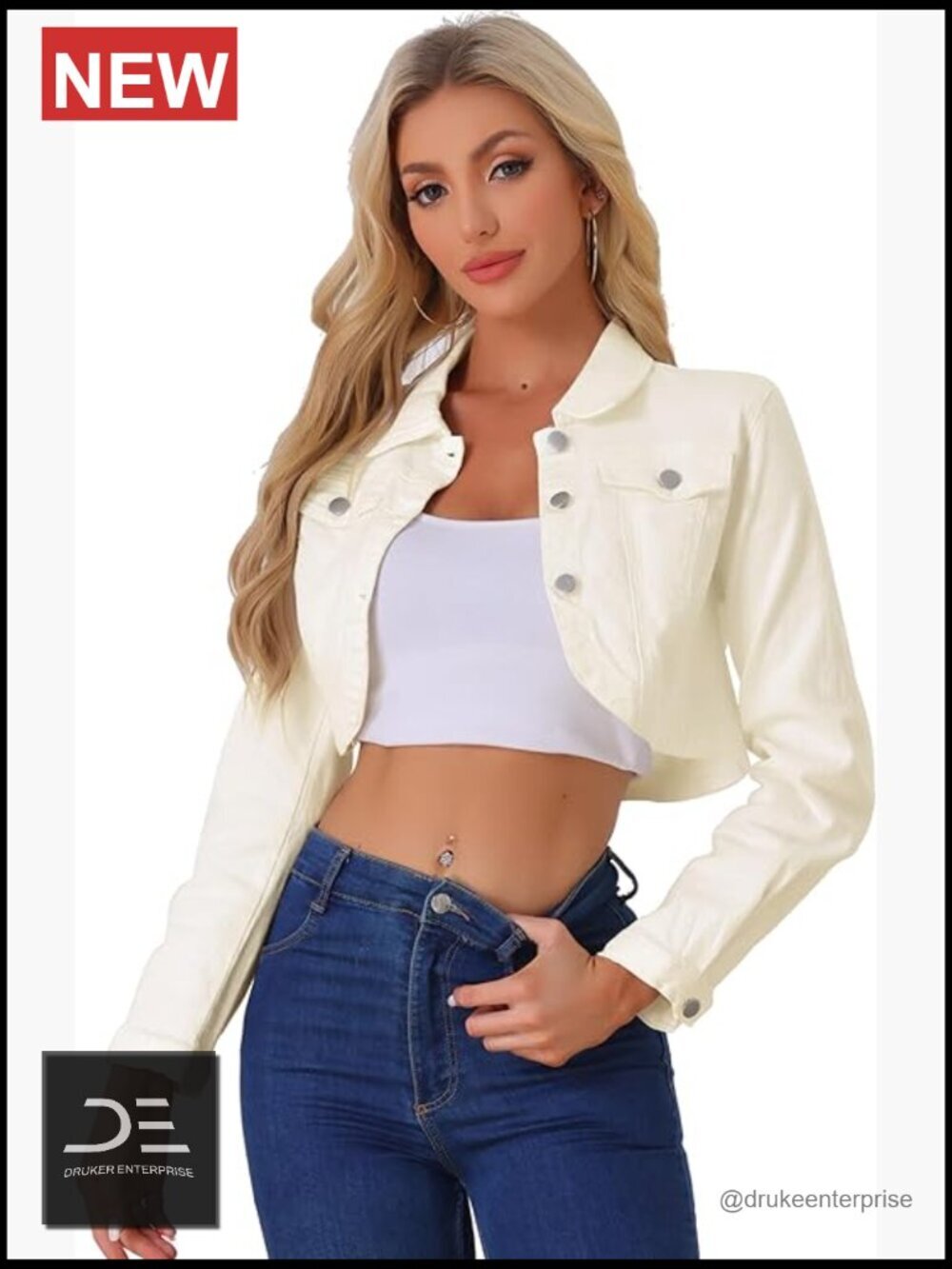 Denim Jacket for Women Casual Long Sleeve Crop Jean Jacket with Collar